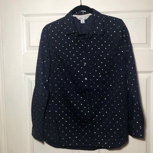 Navy top with gold polka dots